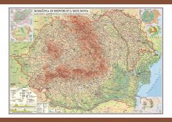 Romania si Republica Moldova. Harta. Harta fizica, administrativa si a substantelor minerale utile 700x500mm